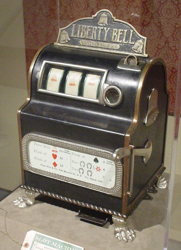 The original Liberty Bell slot machine, invented by Charles Fey in the 1890s