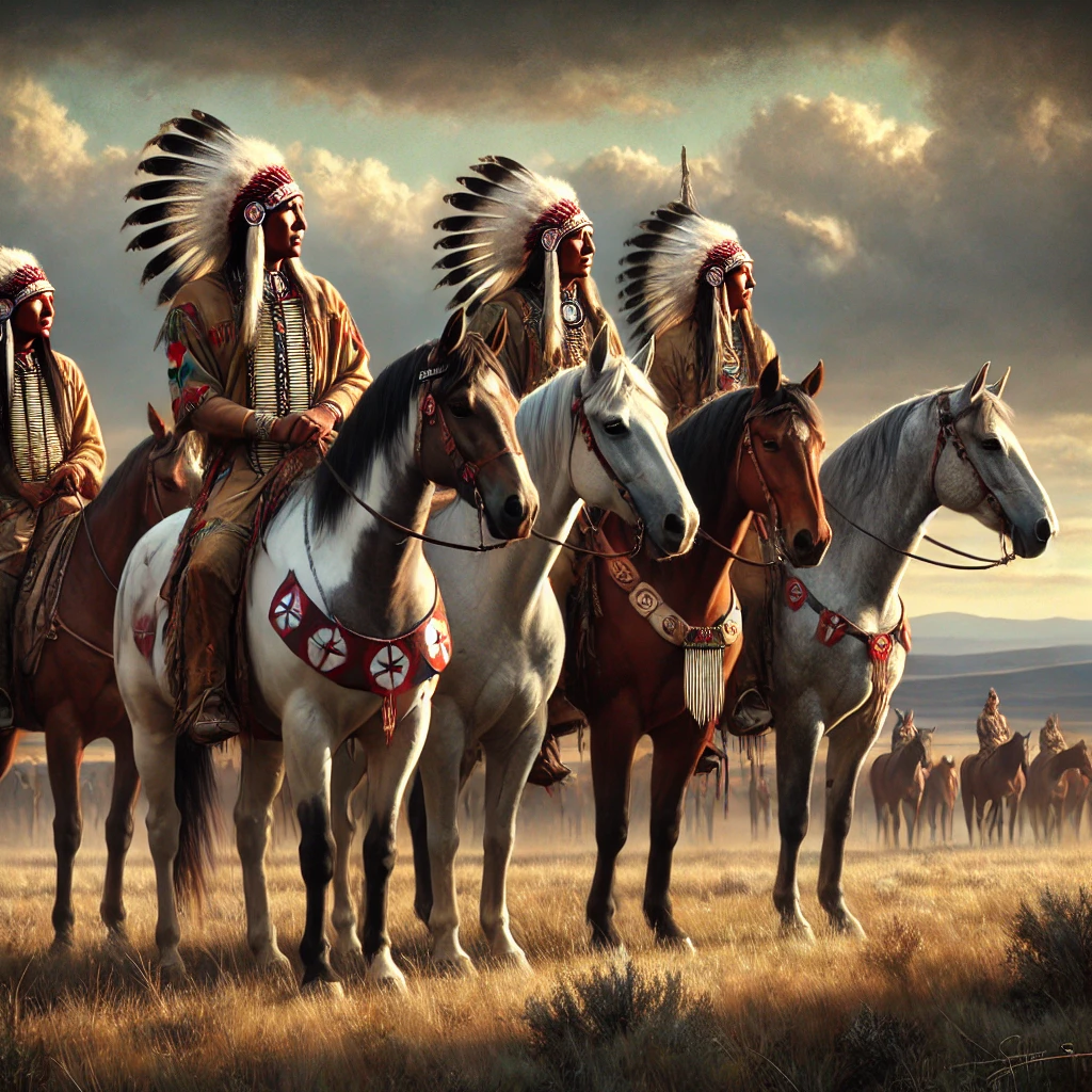 illustration of natives on horseback